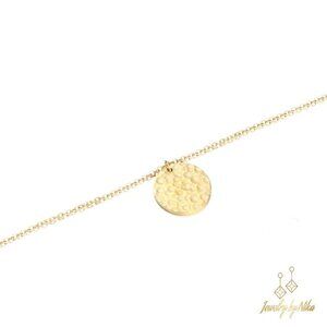 NEW 14K Yellow Gold Full Moon Dainty Hammered Disc Pendant Luxury Necklace